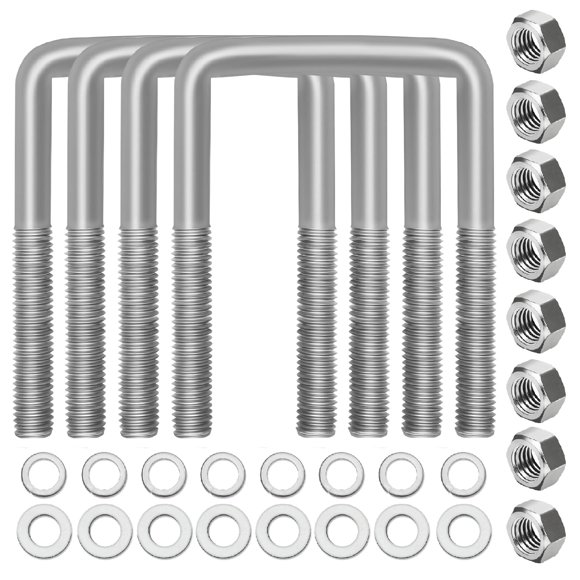 4 Pcs Hot Dipped Galvanized Square U-Bolts,3 inch Wide,Boat Trailer U-Bolts with Washers and Nuts for Boat Trailer,Automobiles,Industrial,Heavy Duty U Bolt (1/2" D x