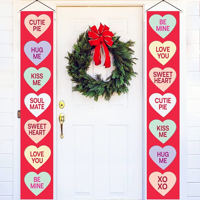 Valentines Banner for Valentines Day Decoration - 72x12 Inch, Conversation Hearts Decorations | Valentine Porch Banner, Valentines Door Banner | Valentines Day Banner, Valentines Decorations Outdoor