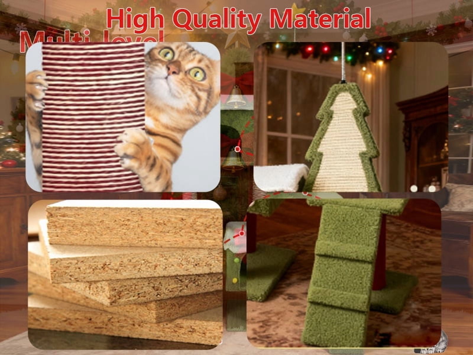 Christmas Cat Tree Tower with Festive Design, Multi-Level Play Haven with Sisal Scratching Posts and Cozy Hideaways, Red