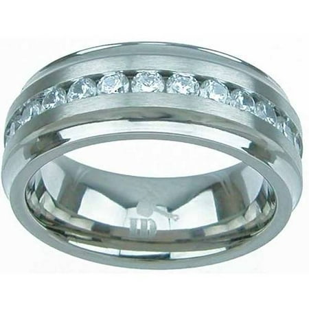 3 Carat T.G.W. Round-Cut CZ Titanium High-Polish Beveled 8mm Men's Wedding Band