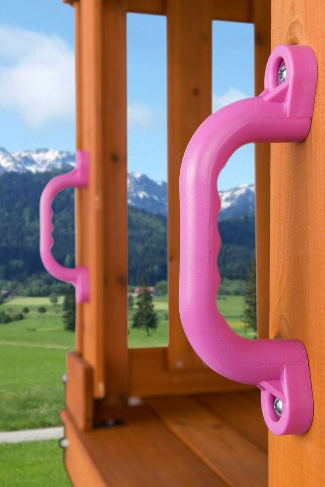 Creative Cedar Designs Timber Valley Wooden Playset with Wooden Roof, Glider Swing, Sandbox, Climbing Wall, Ladder, Slide & Belt Swings