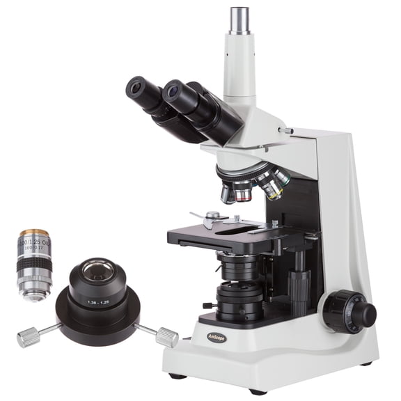 AmScope 40X-2000X Research Kohler Compound Microscope with Oil Darkfield Condenser and 100X Iris Objective New