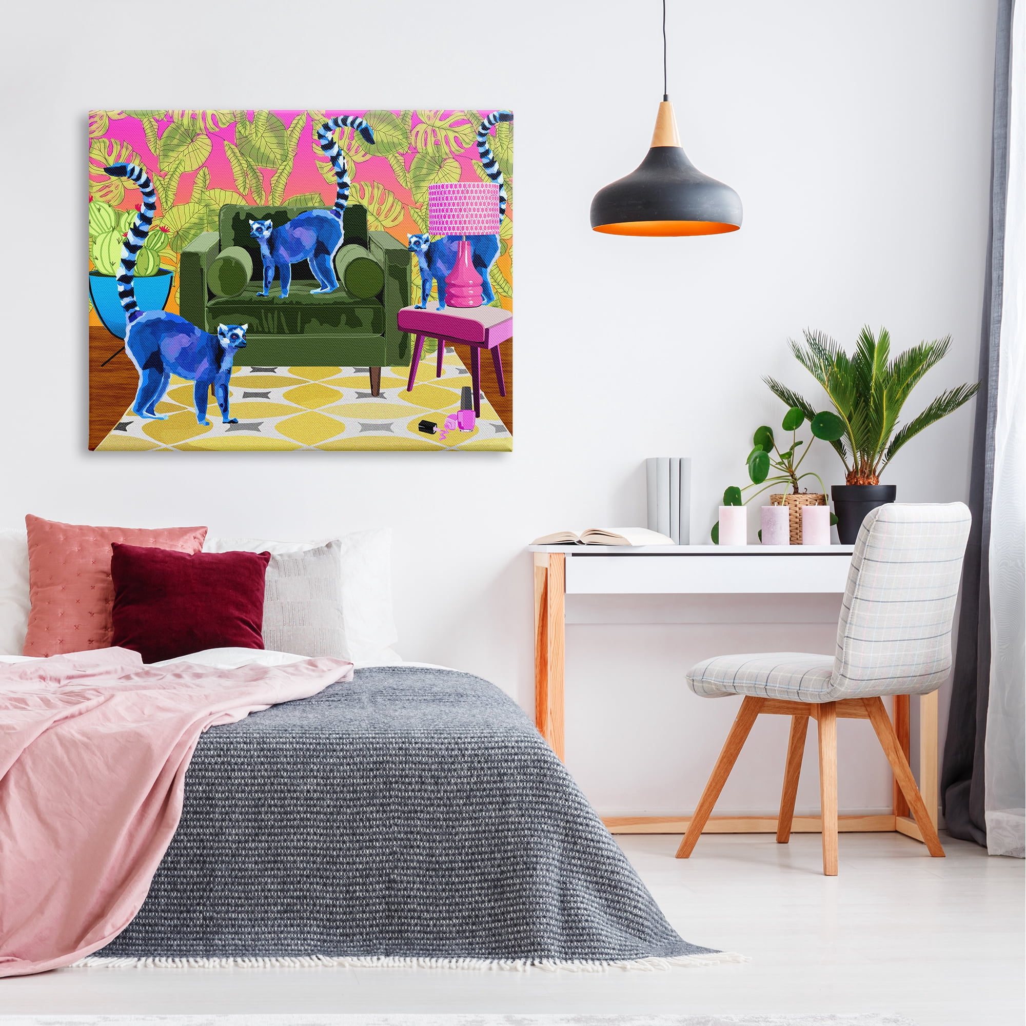 Stupell Industries Bold Modern Lemur Pop Style Furniture Botanical Pattern , 48 x 36, Design by Lynnda Rakos