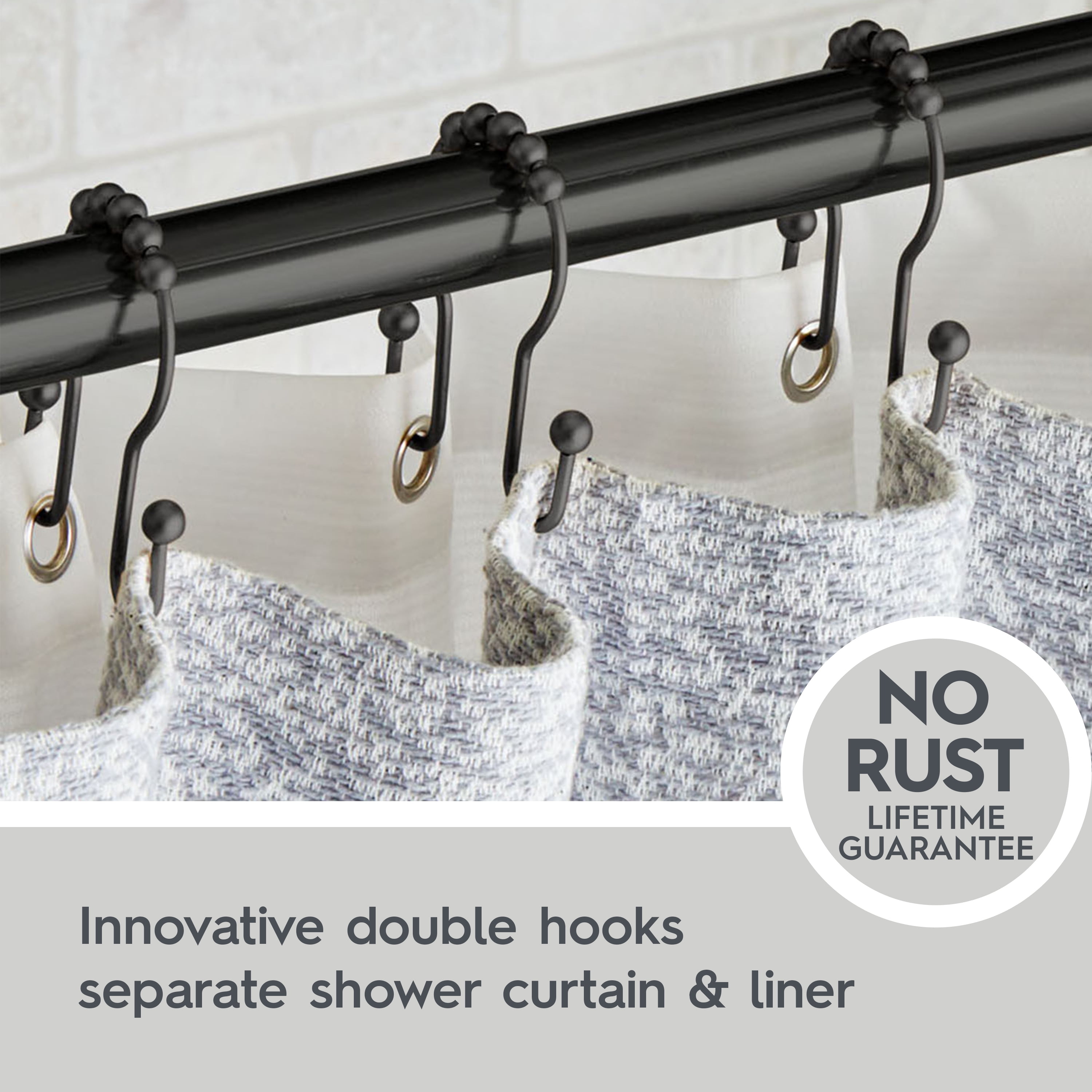 Better Homes & Gardens Rustproof Stainless Steel Double Easy Glide Shower Hooks, Matte Black, 12