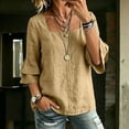 thumbnail image 2 of Tops for Women 3/4 Sleeve Square Neck Solid Color Casual Cotton Linen with Petal Sleeves Top, 2 of 8