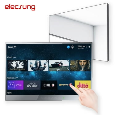 Elecsung 22 inches Touchscreen Vanishing Mirror LED Smart TV for Bathroom Wall IP65 Waterproof