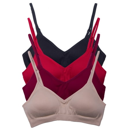 

Kalon 4 Pack Women s Demi Wireless Padded Bralette Hook and Eye Bra Back (S/M Busty Red Basics)