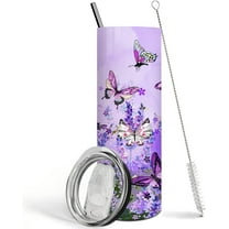 Butterfly Tumbler with Lid and Straw,Butterfly Gifts for Women Mom Daughter Girlfriend Teenage Girls Bridesmaid,Purple Butterfly 20 Oz Skinny Tumbler Water Bottle Travel Coffee Cup Mug