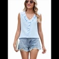 thumbnail image 2 of Camisa de Sin Mangas con Cuello en V, Plisada y Volantes, Holgada, para Mujer, Azul , Talla M, 2 of 7
