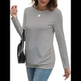 thumbnail image 1 of Camisas de Larga para Mujer, Túnicas, Blusas Holgadas, Elegantes, Cuello Redondo, Suéteres Básicos. Gris L, 1 of 10