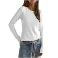 thumbnail image 2 of Aloohaidyvio Womens Long Sleeve Basic Tee Crewneck Cotton Knit T-Shirt Super Soft Classic and Fitted Tops White S, 2 of 6