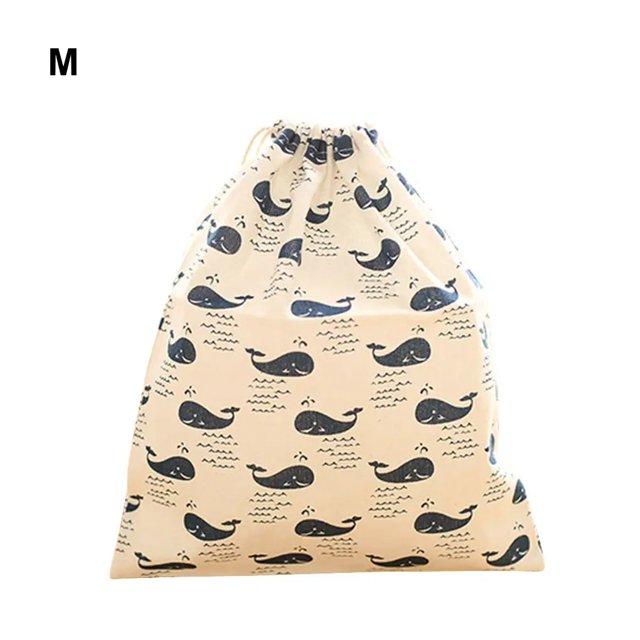 pitrice Cotton Blend Linen Home Storage Travel Use Printing Bag with the Drawstring