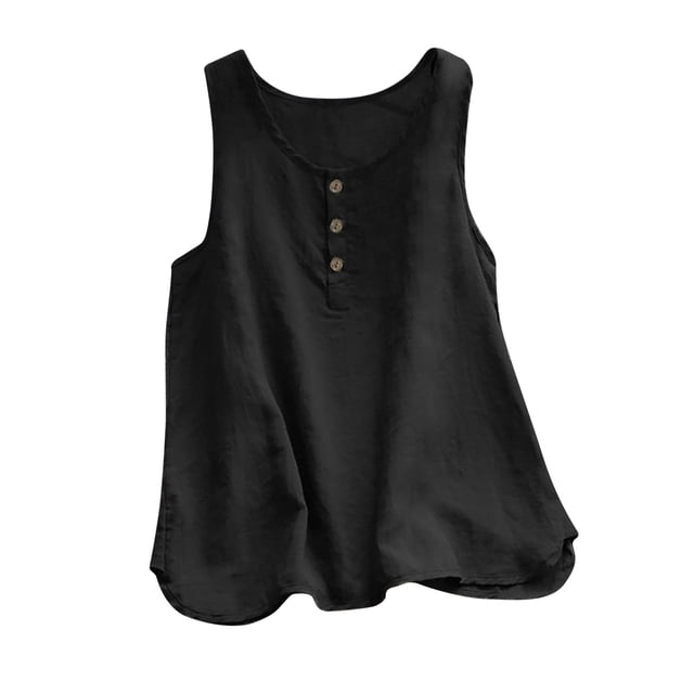 Ashirexll Débardeurs Sans Manches pour Femmes Mode Décontractée Ample Couleur Unie Coton Col Rond Débardeurs Sans Manches.