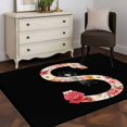thumbnail image 3 of Black Letter S Flower Area Rugs 3x5 ft Watercolor Alphabet S Pink Beige Floral Leaf Washable Rug Non Slip Indoor Carpet Absorbent Floor Mat for Living Room Bedroom Dining Room, 3 of 9