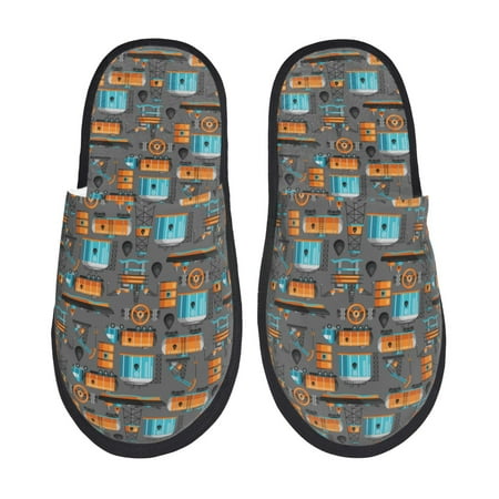 Balery Industrial Transportation Slient Indoor Furry Fleece Comfort House Shoes Soft Non-Slip Home Shoes Cotton slippers House Slippers-- Large