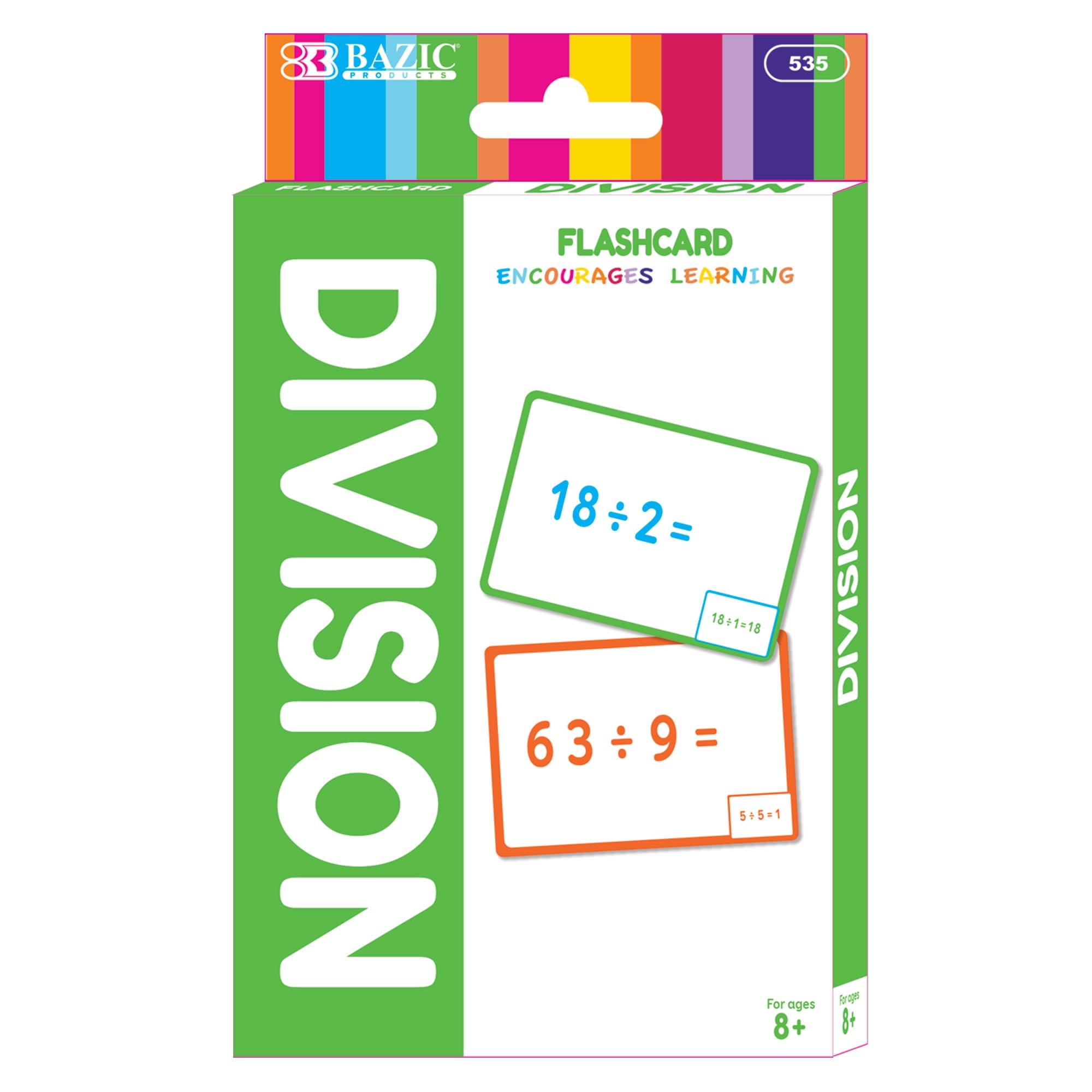 BAZIC Division Flash Cards, Numbers EMath Flashcards (36/Pack), 1Pack
