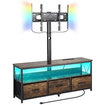 VEVOR 52" TV Stand with Mount for up to 75 in TVs, Entertainment Center with Power Outlet & LED Lights, Height Adjustable TV Console with Mount with 3 Drawers for Bedroom, Living Room, Brown
