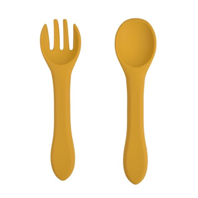Juego de alimentación de cuchara y tenedor de silicona suave para bebés Alimentación infantil para niños pequeños