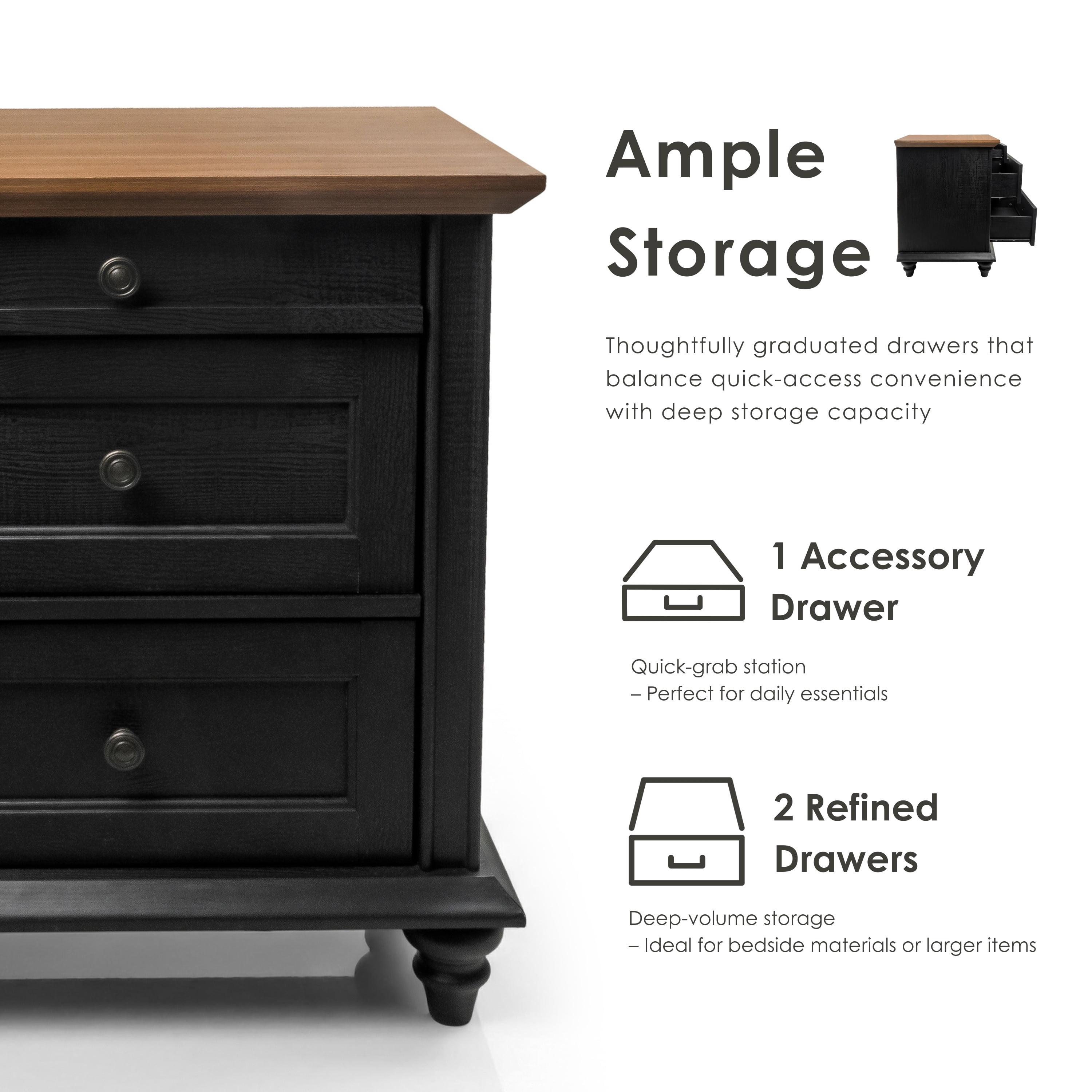 Furniture of America Calix Traditional Wood 3-Drawer Kids Nightstand, Black