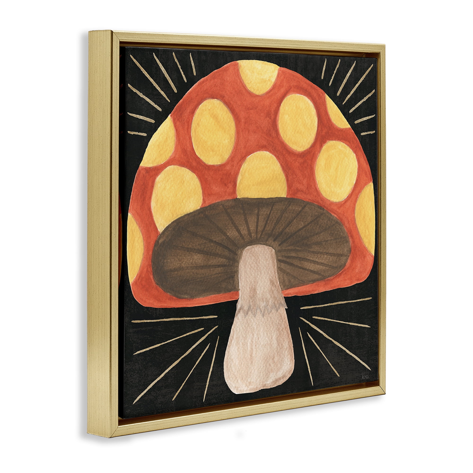 Stupell Industries Spooky Chic Mushroom Plants & Flowers Painting Gold Floater Framed Canvas Art Print Wall Art, 18 x 18
