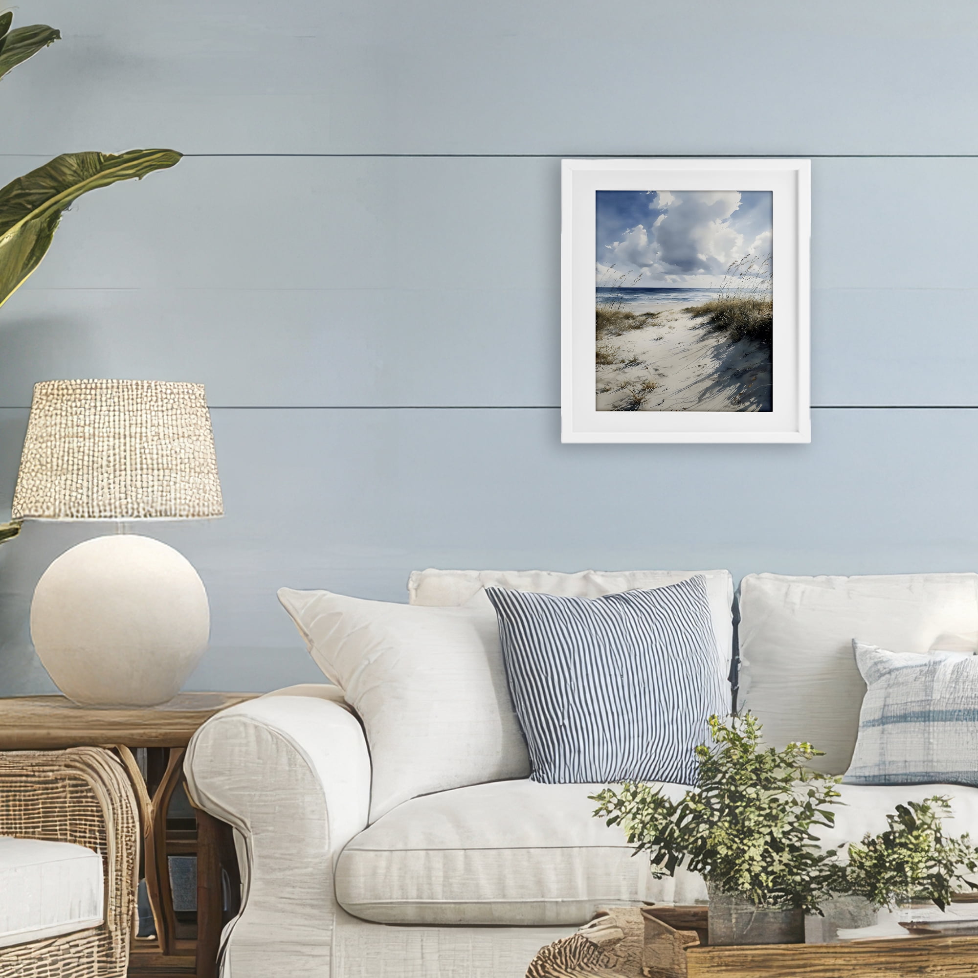 Stupell Industries Dune Beach at Midday White Framed Print Under Glass, design by Franklyn Gregory
