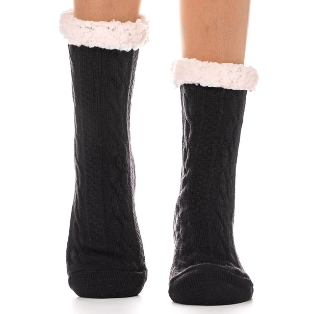 Calcetines Pantuflas de Mujer EBMORE, Peludos, Cálidos y Acogedores para Invierno, Color Negro