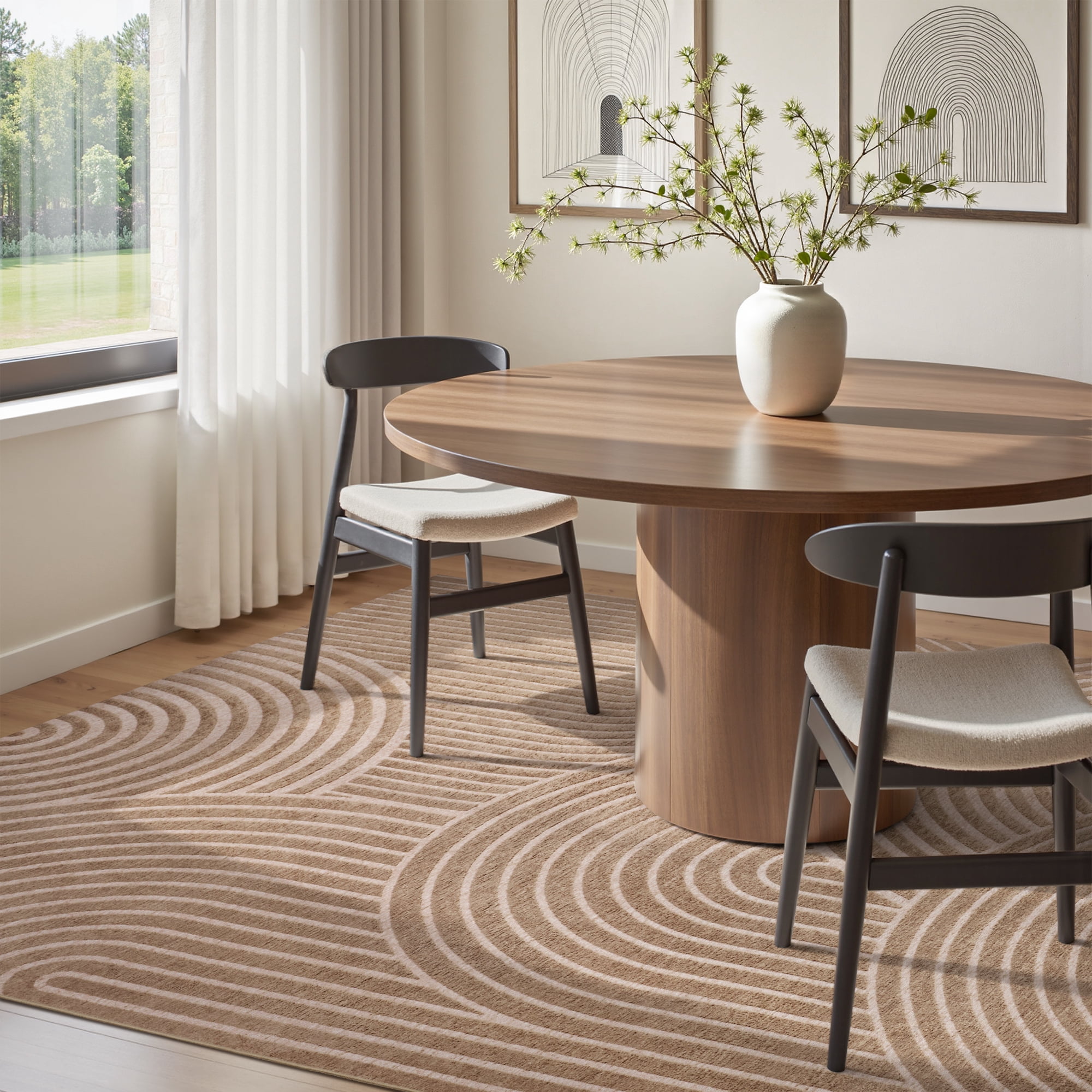SIXHOME 8'x10' Rugs for Living Room Washable Bedroom Rug Jacquard Textured Boho Area Rug Modern Geometric Soft Carpet Non Slip Indoor Rugs for Dining Room Home Office Neutral Camel Brown
