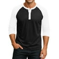 thumbnail image 2 of Lumtrix Men's Henley Cotton Shirt Casual 3/4 Sleeve Lightweight Button Baseball T Shirts Raglan Classic Color Block Top Black S, 2 of 7