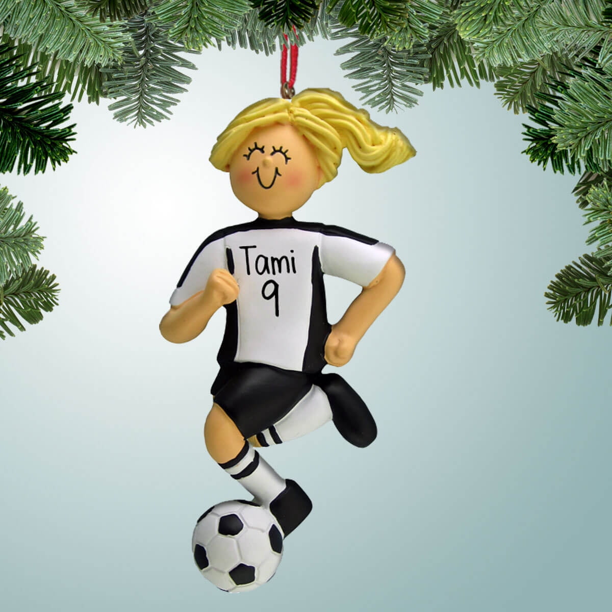 Girl soccer player christmas hot sale ornament