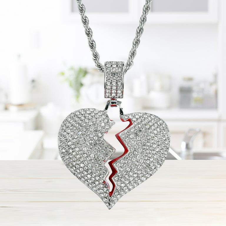 Iced Out Zircon Heart Diamond Heart Pendant Necklace - Elegant Silver Y2K Style Magnetic Necklaces for Women (230908)