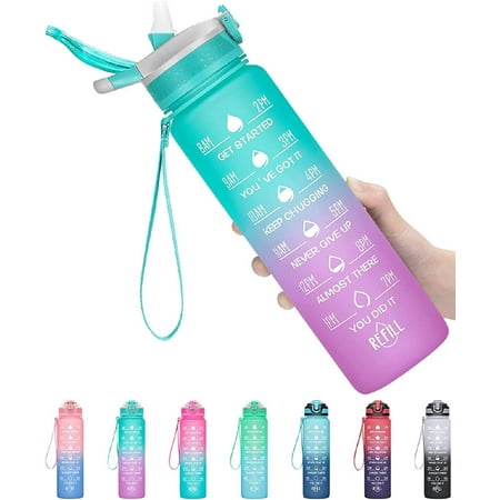 

32oz Leakproof Motivational Sports Water Bottle with Straw & Time Marker Flip Top Durable BPA Free Tritan Non-Toxic Frosted Bottle Perfect for Office School Gym and Workout