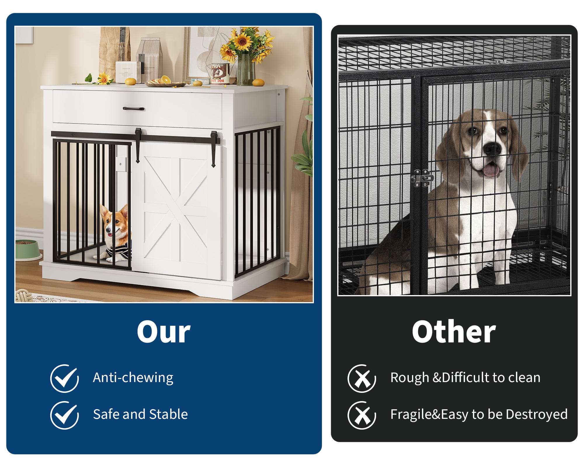 Ladcaser Dog Crate Furniture 37.8" Large Dog Kennel Indoor, Wooden Kennel Table, Indoor Dog House for Large/Medium/Small Dogs