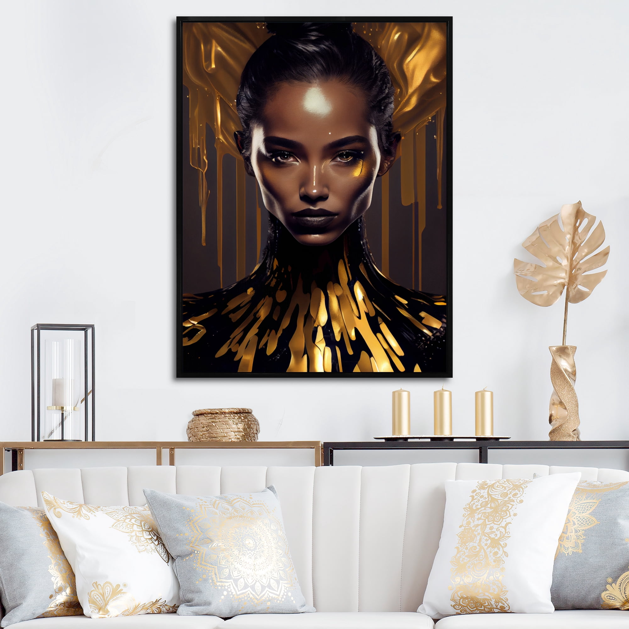 Designart Sensual Liquid Gold Woman III Floating Frame Wall Art