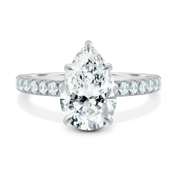 ESTE ORIGIN 3.25 Ct Pear Cut Moissanite Solitaire Engagement Ring with Hidden Halo and Pave, 10K White Gold Wedding Ring for Her US 6.5