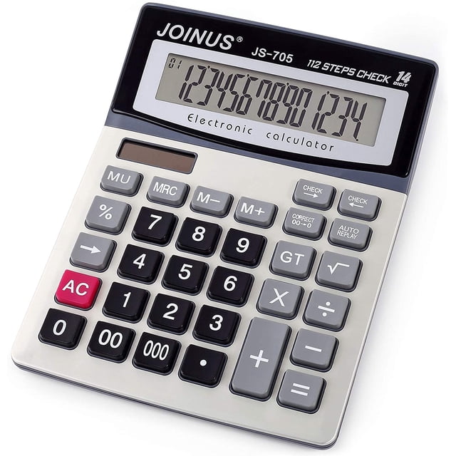 Calculadora escritorio LCD 14 dígitos, verif., funciona solar y batería, teclas grand, electrónica oficina y escuela