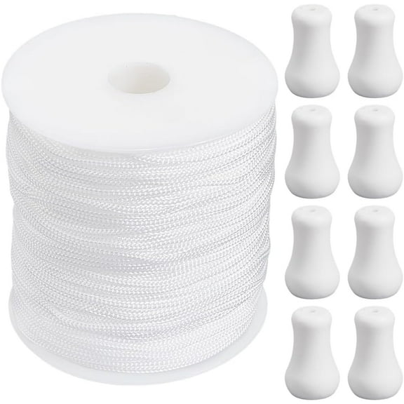100M/109 Yard 2mm Roman Blind Cord Blind String Pull Cord with 15Pcs White Wood Findings Knobs Nylon Weather Resistant Round Thread Rope Kits Accessories for DIY Roman Window Shade Curtain Nylon