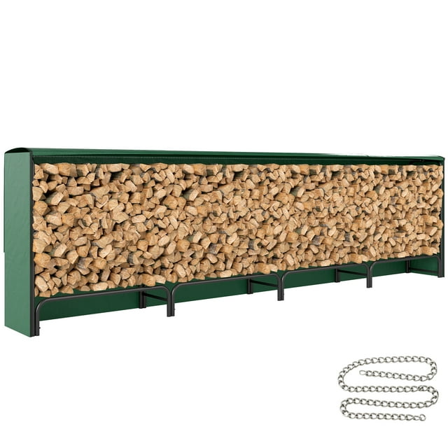 Outsunny Outdoor Firewood Rack with Rain Cover, Steel Chains, Dark Green