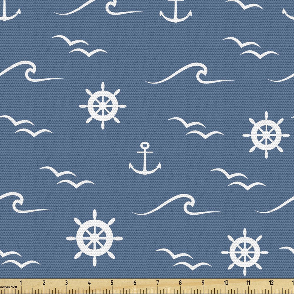 Nautical Blue Upholstery Fabric by the Yard, Monochromatic Art of