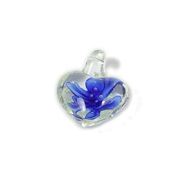20x27mm Pack Of 2 Blue Heart Flower Murano Style Glass Pendant ForJewelry Making