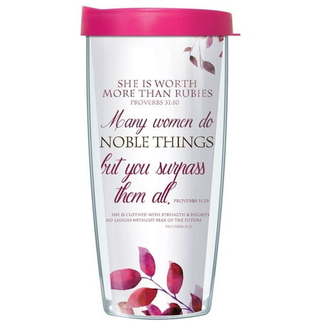 

Signature Tumblers Proverbs 31 Woman Worth More than Rubies Pink 16 Oz Acrylic Tumbler Mug with Lid