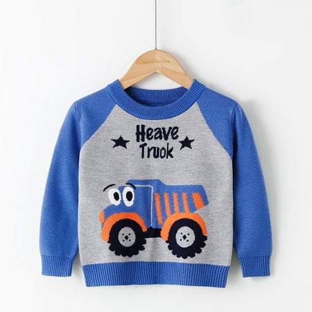 

Child Sweater Toddler Boys Girls Patchwork Colour Cartoon Car Print Long Sleeve Warm Knitted Pullover Knitwear Tops Coat