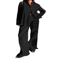 thumbnail image 1 of Women Two-Piece Pajamas Suit  Solid Color Turn-Down Collar Button-Down Long Sleeve Tops + Elastic Waist Long Pants, 1 of 4