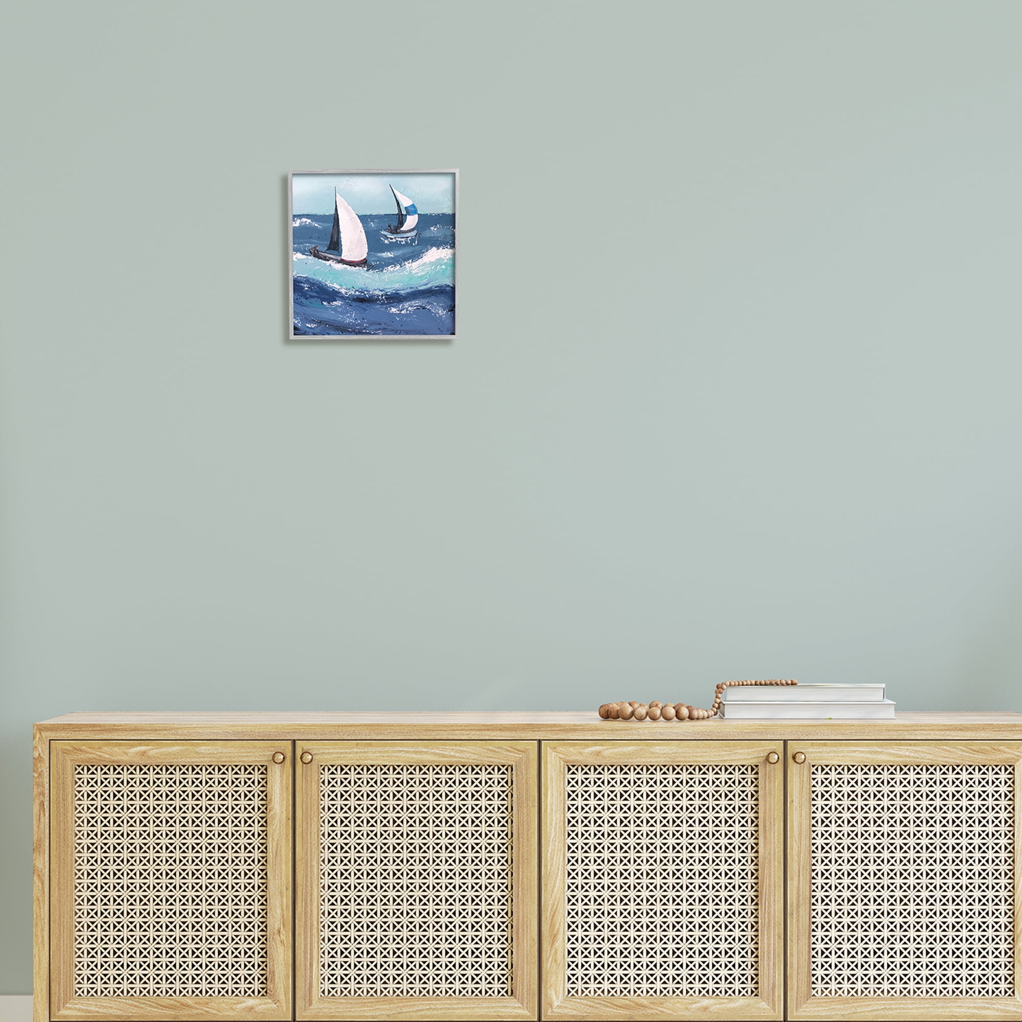 Stupell Sailing Sea Waves Splashing Landscape Painting Gray Framed Art Print Wall Art