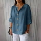thumbnail image 2 of Tops de trabajo para mujer,Blusa de mujer con escote en V, manga 3/4, aspecto de lino, corte holgado, botones, poliéster, ropa informal, sopatenor, 2 of 8