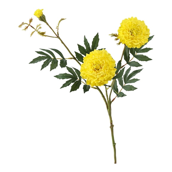 bestolf Artificial Marigold 3 Head UV Resistant Fake Silk Flower with Leaves Indoor Outdoor Garden Table Centerpiece Faux Bloom Decoration