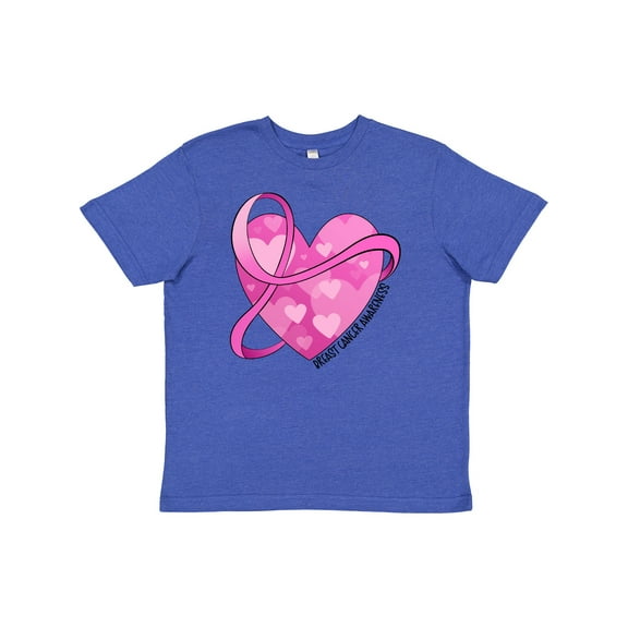 Inktastic Breast Cancer Awareness- Pink Ribbon Around Heart Youth T-Shirt