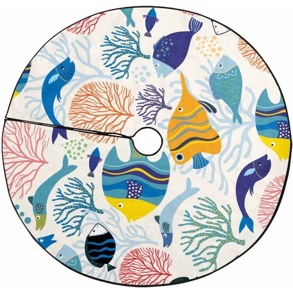 FMSHPON Different Colorful Fish Xmas Christmas Tree Skirt Stand Mat for Holiday Party Decoration Indoor Outdoor 36 inches