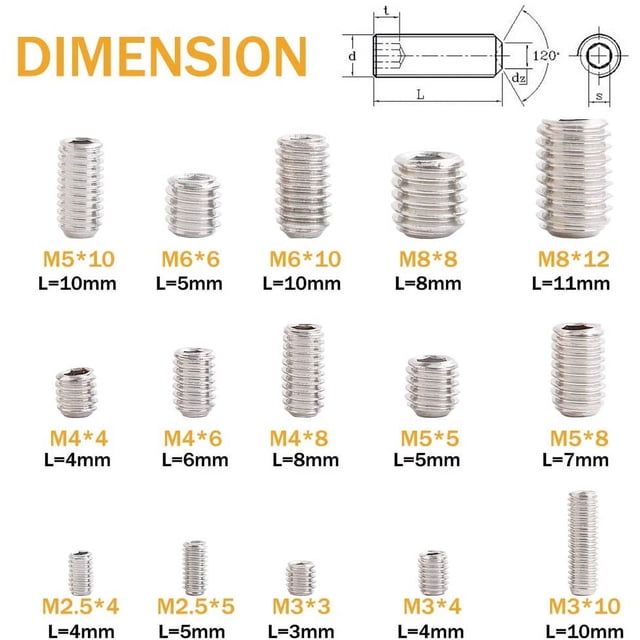 Juego de 300 piezas M2.5 M3 M4 M5 M6 M8 Tornillos prisioneros hexagonales, juego de combinación Tornillos de cabeza hueca hexagonal de acero inoxidable con llave de vaso Ormromra YQ-1427