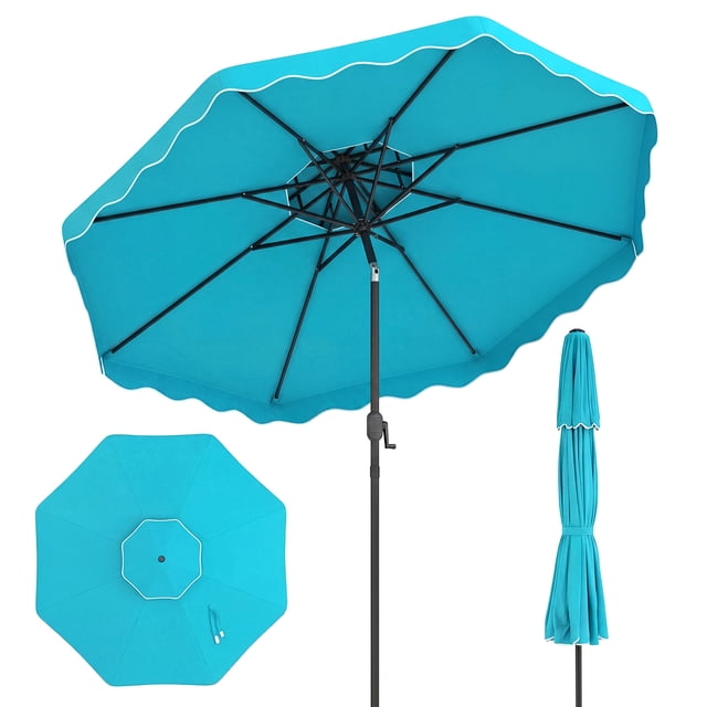 Gymax 10 FT Patio Umbrella w/Push Button Tilt & Crank 2-Tier Vented Top 8 Metal Ribs Turquoise