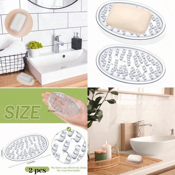 Plastic Soap Holder Soap Dish Bar Saver Tray with Holes Soap Sponge Holder for Kitchen Bathroom Shower Counter 4.5 x 3 x 0.7 Inches Clear 2 Pcs